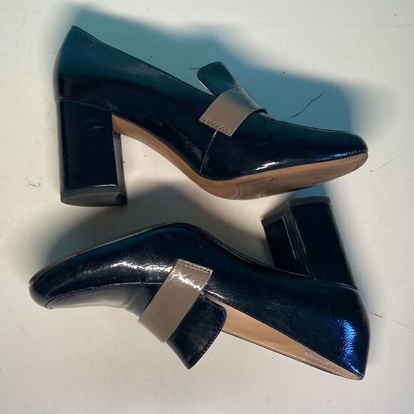 Franco Sarto Womens Heels Size 7 / 37 Black Patent Leather 3" Block Heel Shoes - Picture 3 of 15